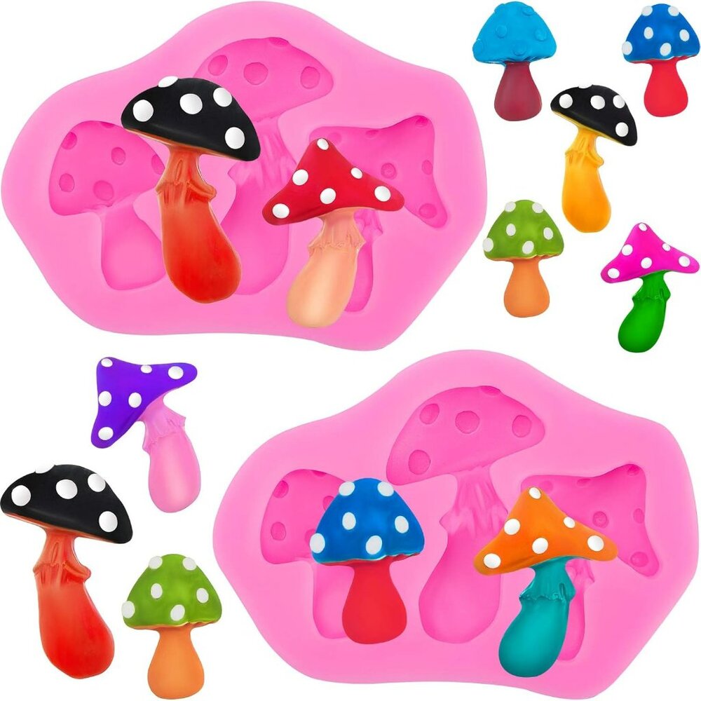 2 Pcs Mushroom Silicone Mold Resin Vegetable Keychain Silicone Mold Chocolate Ca